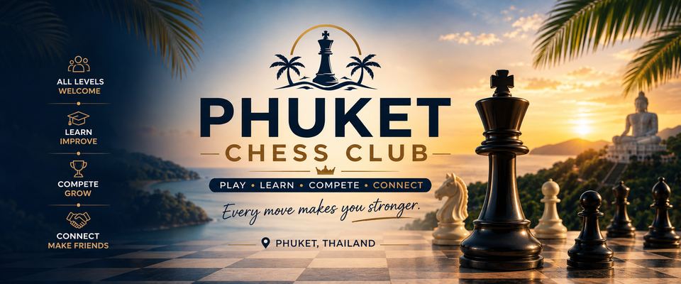 Phuket Chess Club — Play, Learn, Compete, Connect — chess pieces at sunset in Phuket